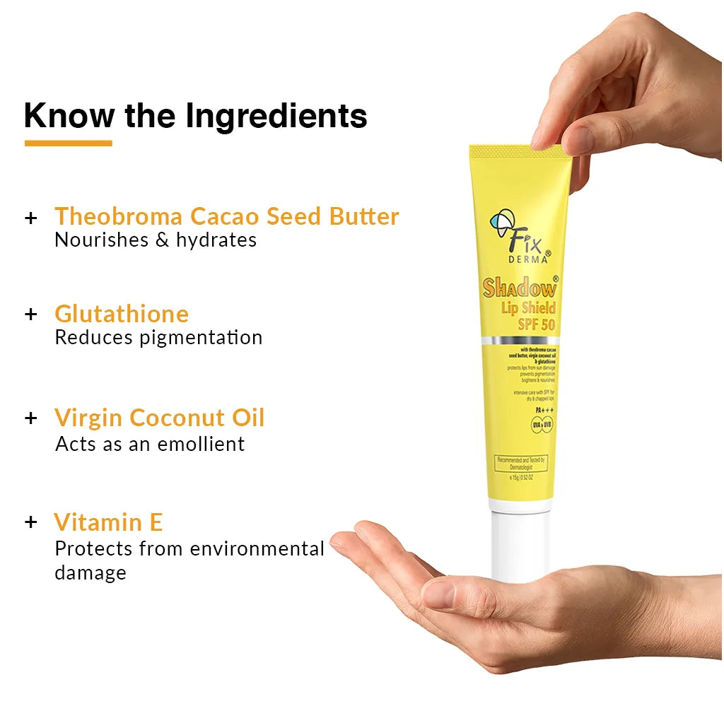 Fixderma Shadow SPF 50 Lip Shield Pa+++ Lip Balm with Cacao Seed Butter & Vitamin E- 15gm