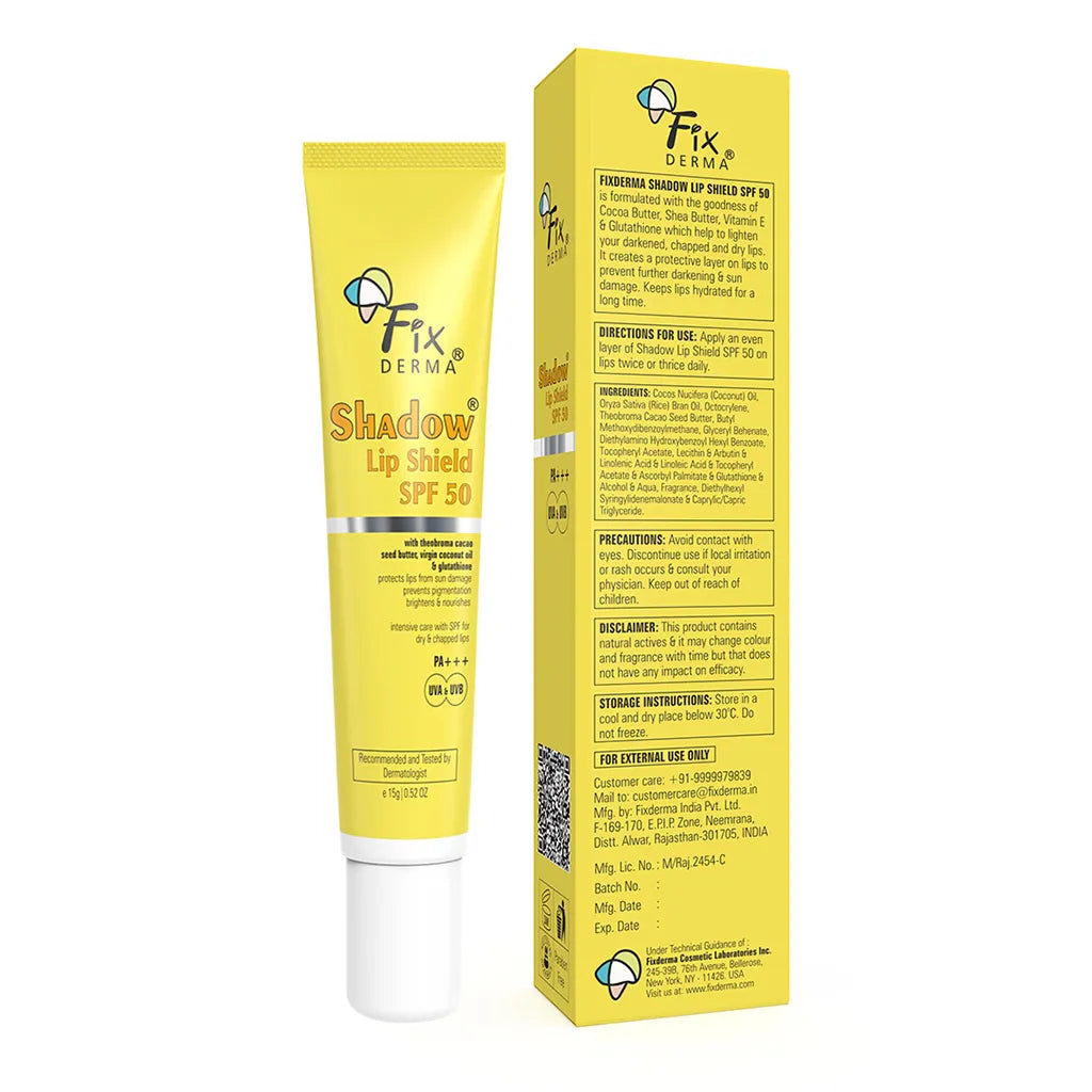 Fixderma Shadow SPF 50 Lip Shield Pa+++ Lip Balm with Cacao Seed Butter & Vitamin E- 15gm