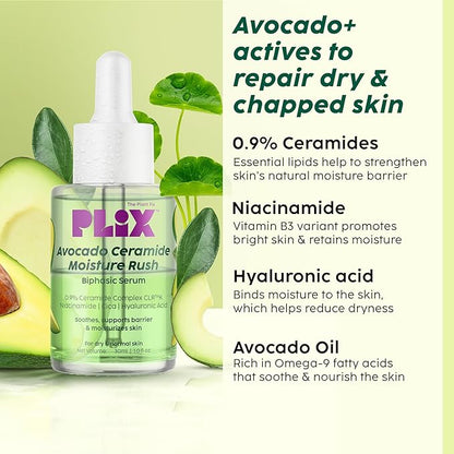 PLIX - Avocado Ceramide Moisture Rush Biphasic Serum For Deep Nourishment & Strengthened Skin Barrier 30ml