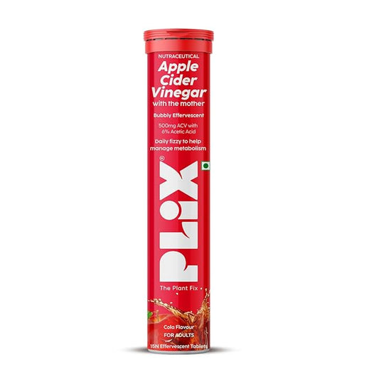 PLIX - THE PLANT FIX Apple Cider Vinegar Effervescent With Mother ACV Vitamin B6 & B12 Pack of 1 (Cola), 15 Tablets