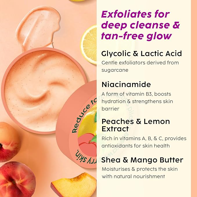 PLIX - THE PLANT FIX Peaches & Lemon Detan Bump Eraser Scrub Removes Tan & Restores Skin’s Moisture, Reduces Dark Spots, Uneven Skin Tone, & Reveals Softer Smoother Skin (200g)