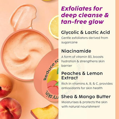 PLIX - THE PLANT FIX Peaches & Lemon Detan Bump Eraser Scrub Removes Tan & Restores Skin’s Moisture, Reduces Dark Spots, Uneven Skin Tone, & Reveals Softer Smoother Skin (200g)
