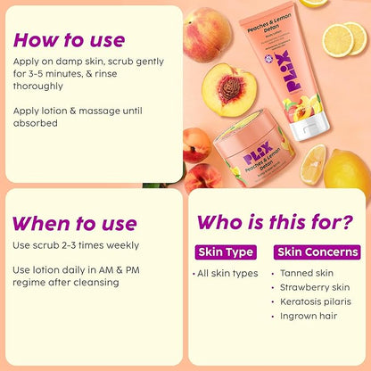 PLIX - THE PLANT FIX Peaches & Lemon Detan Bump Eraser Scrub Removes Tan & Restores Skin’s Moisture, Reduces Dark Spots, Uneven Skin Tone, & Reveals Softer Smoother Skin (200g)