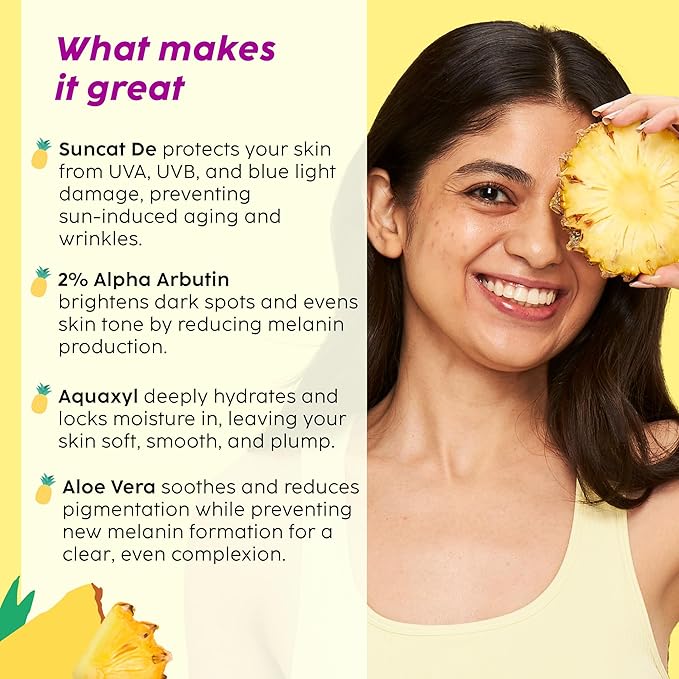 PLIX - THE PLANT FIX Pineapple Advanced Depigmentation Dewy Sunscreen SPF 50 PA++++ Alpha Arbutin & Aquaxyl 50g