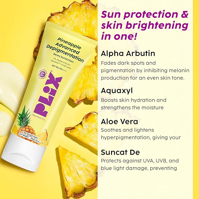 PLIX - THE PLANT FIX Pineapple Advanced Depigmentation Dewy Sunscreen SPF 50 PA++++ Alpha Arbutin & Aquaxyl 50g