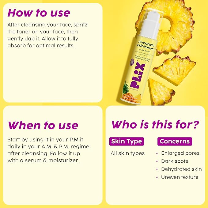 PLIX - THE PLANT FIX Pineapple PHA 3% Alcohol Free Face Toner Pore Tightening & Mild Exfoliation for Oily, Acne Prone, Sensitive & Normal Skin Hydrating Face Toner for Glowing Skin (150ml)
