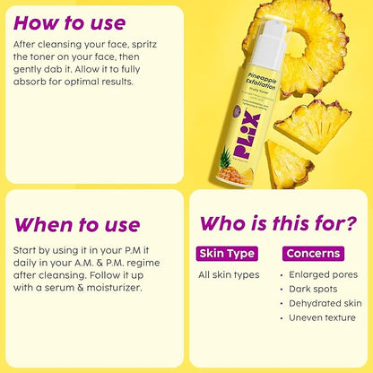 PLIX - THE PLANT FIX Pineapple PHA 3% Alcohol Free Face Toner Pore Tightening & Mild Exfoliation for Oily, Acne Prone, Sensitive & Normal Skin Hydrating Face Toner for Glowing Skin (150ml)