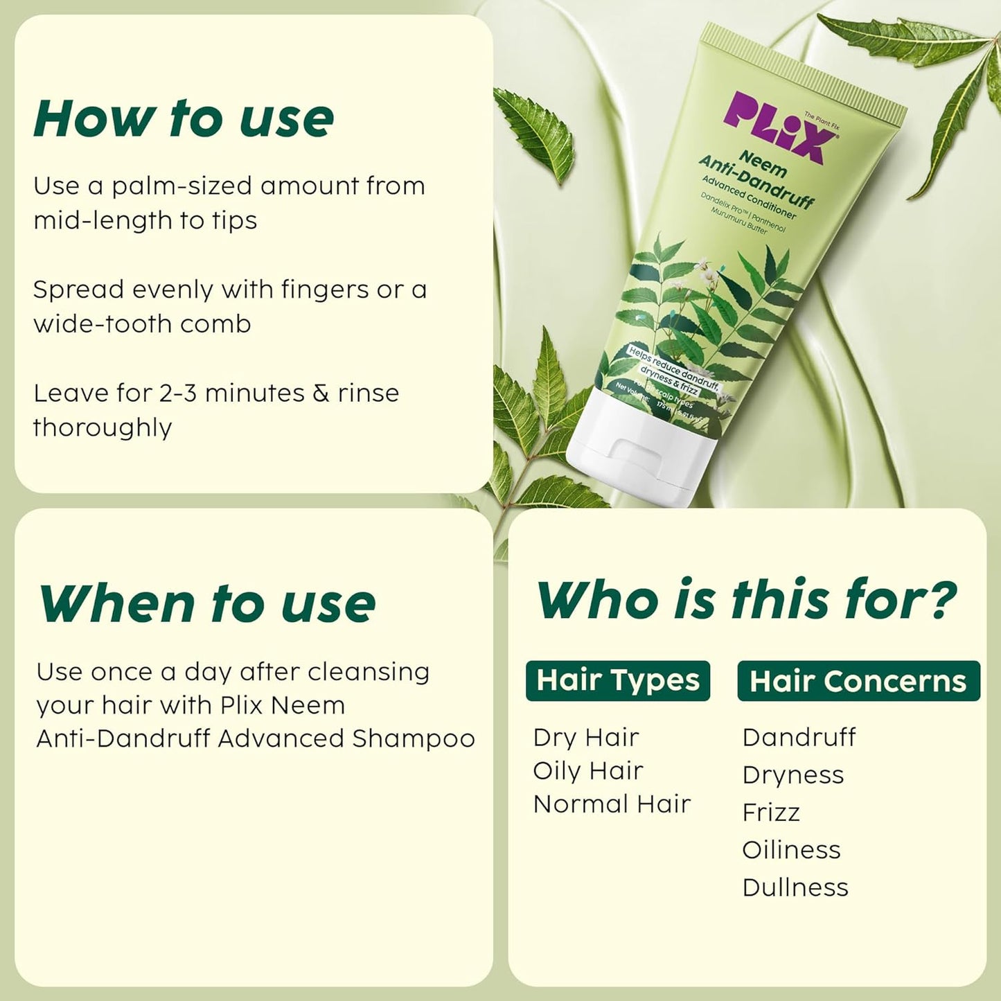 Plix All Neem Anti-Dandruff Advanced Conditioner Paraben & Sulphate Free | Unisex (175 ml)