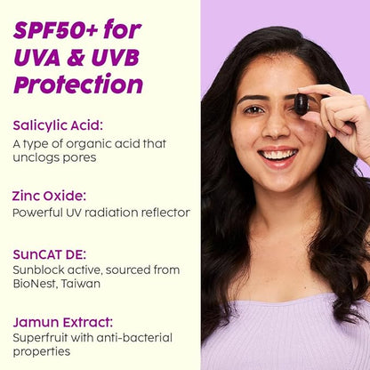 Plix 0.1% Salicylic Acid Jamun Mattifying Lightweight Sunscreen Spf50+ Pa+++, Uva, Uvb Shield- 50g