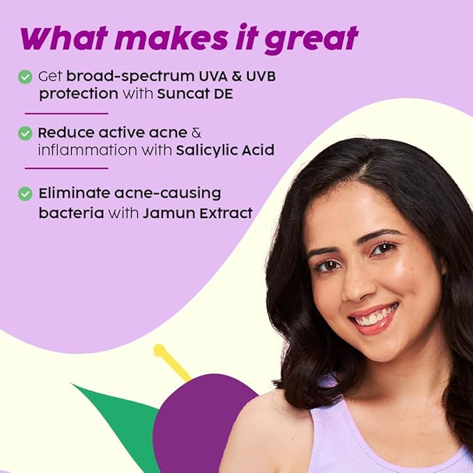 Plix 0.1% Salicylic Acid Jamun Mattifying Lightweight Sunscreen Spf50+ Pa+++, Uva, Uvb Shield- 50g