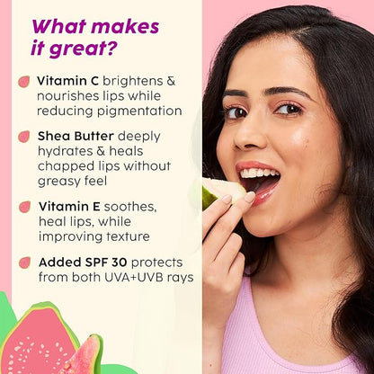 Plix Guava Glowy Lip Tinted Balm Shea Butter & Vitamin E for Soft Lips SPF 30 PA+++ Sun Protection 10g