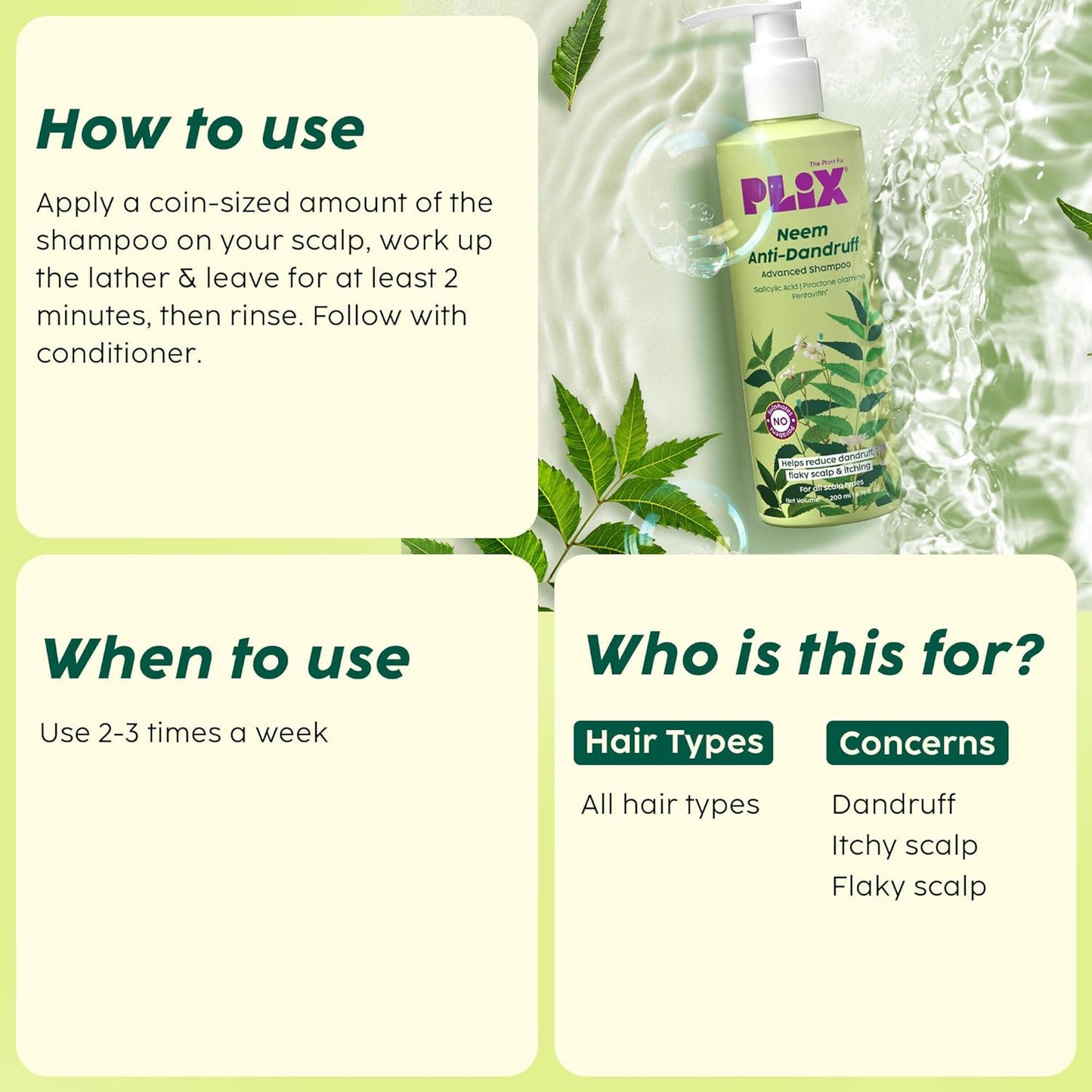 Plix Neem Anti-Dandruff Advanced Shampoo For Men & Women 200ml