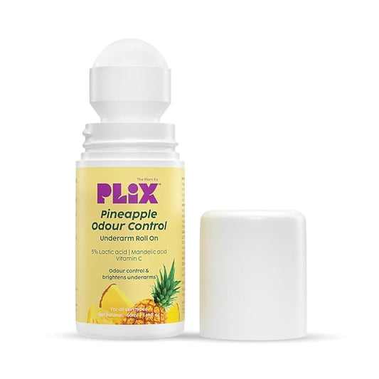 Plix Pineapple Odour Control Underarm Roll-On With 5% Lactic Acid & 1% Mandelic Acid, Prevents Body Smell, Brightens Skin & Exfoliates Underarm, Alcohol Free - Lotion (50Ml)