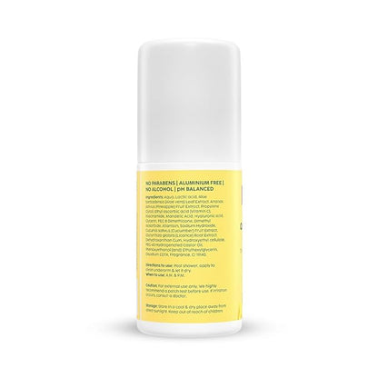 Plix Pineapple Odour Control Underarm Roll-On With 5% Lactic Acid & 1% Mandelic Acid, Prevents Body Smell, Brightens Skin & Exfoliates Underarm, Alcohol Free - Lotion (50Ml)