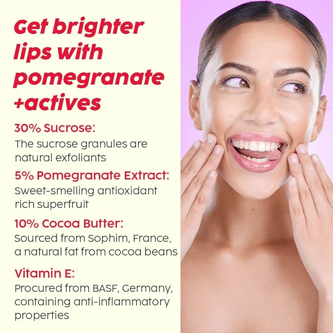 Plix Pomegranate Bright Lips Scrub For Dry & Chapped Lips Reduces Darkening & Pigmentation Brightens & Exfoliates Cocoa Butter & Vitamin E 15 Gms