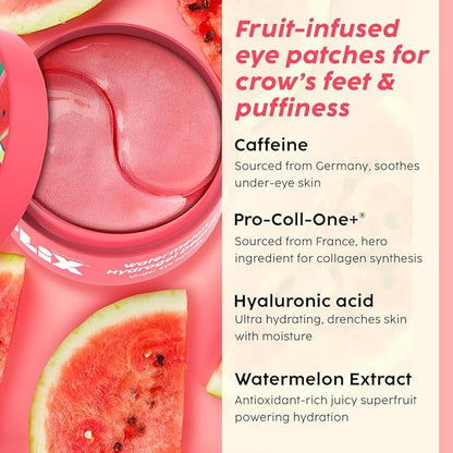 Plix Watermelon Hydrogel Under Eye Patches for Dark Circles & Puffiness Reduction Caffeine & Hyaluronic Acid Eye Patches Instantly Hydrates & Cools 60 Patches