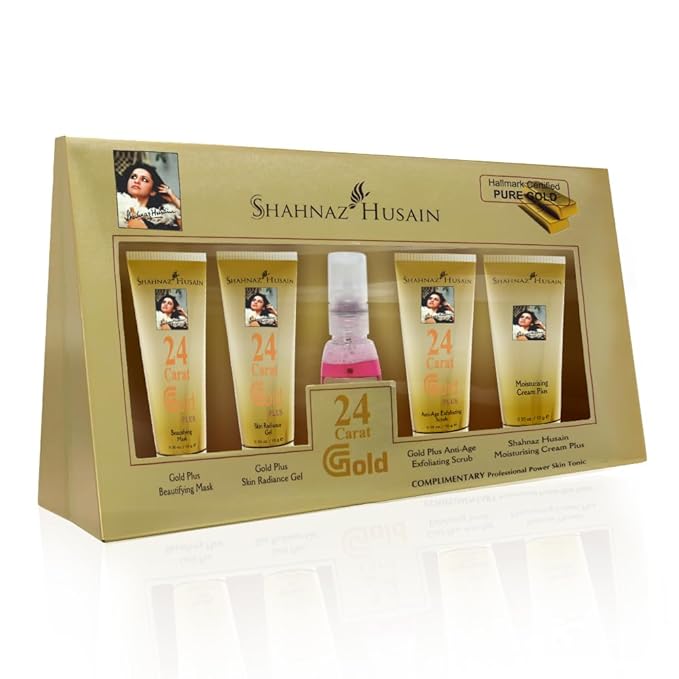 Shahnaz Husain Gold Facial Kit For Instant Glow with 24k Pure Gold | 4 Easy Steps With Complimentary Skin Tonic,(40g+15ml)