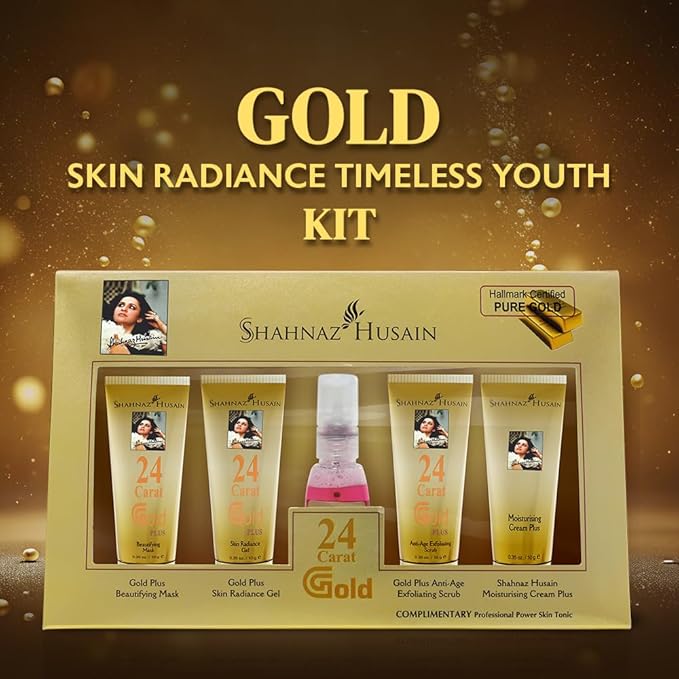 Shahnaz Husain Gold Facial Kit For Instant Glow with 24k Pure Gold | 4 Easy Steps With Complimentary Skin Tonic,(40g+15ml)