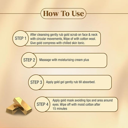 Shahnaz Husain Gold Facial Kit For Instant Glow with 24k Pure Gold | 4 Easy Steps With Complimentary Skin Tonic,(40g+15ml)